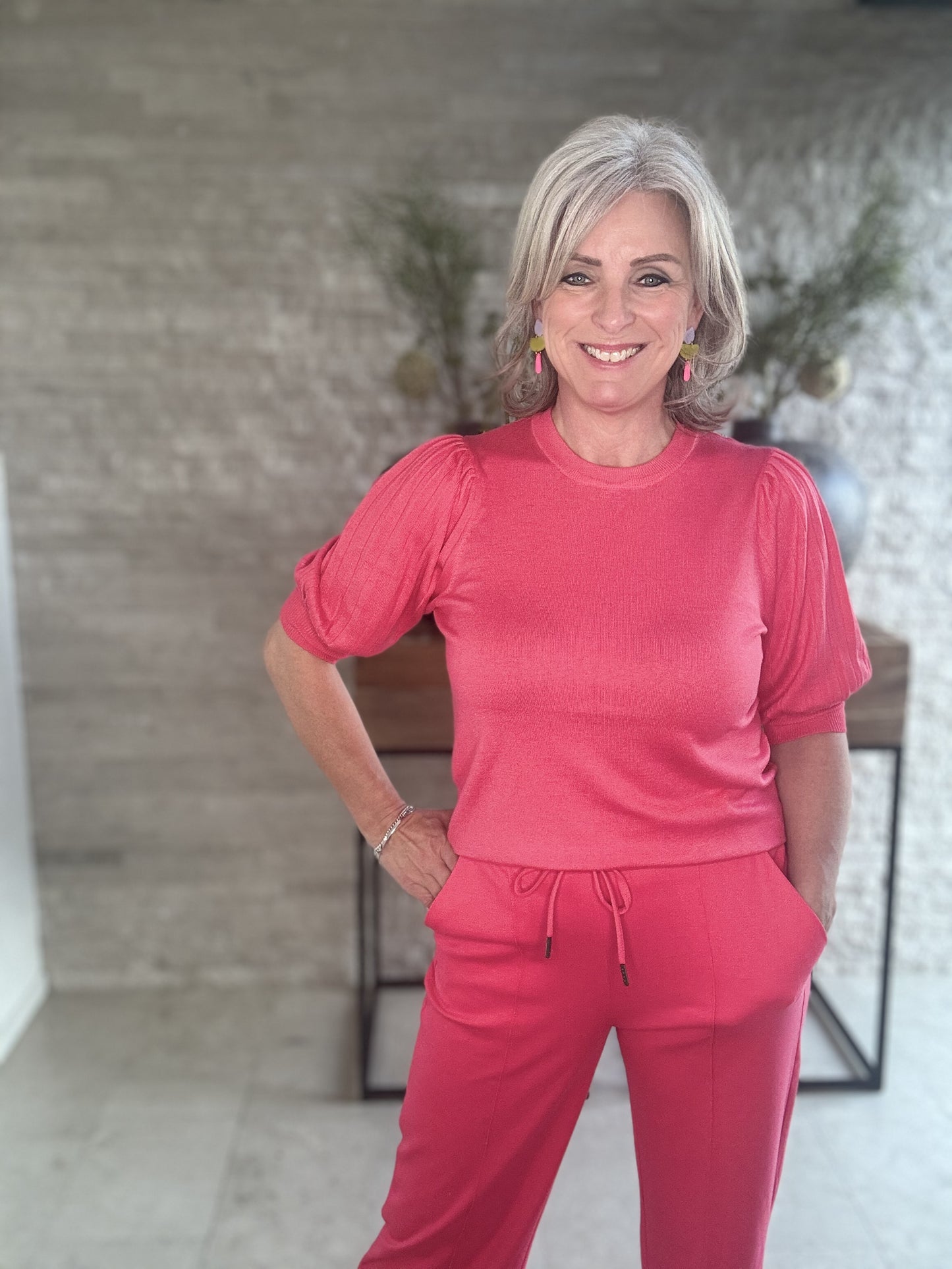 Lone knit pullover raspberry 1/2 sleeve
