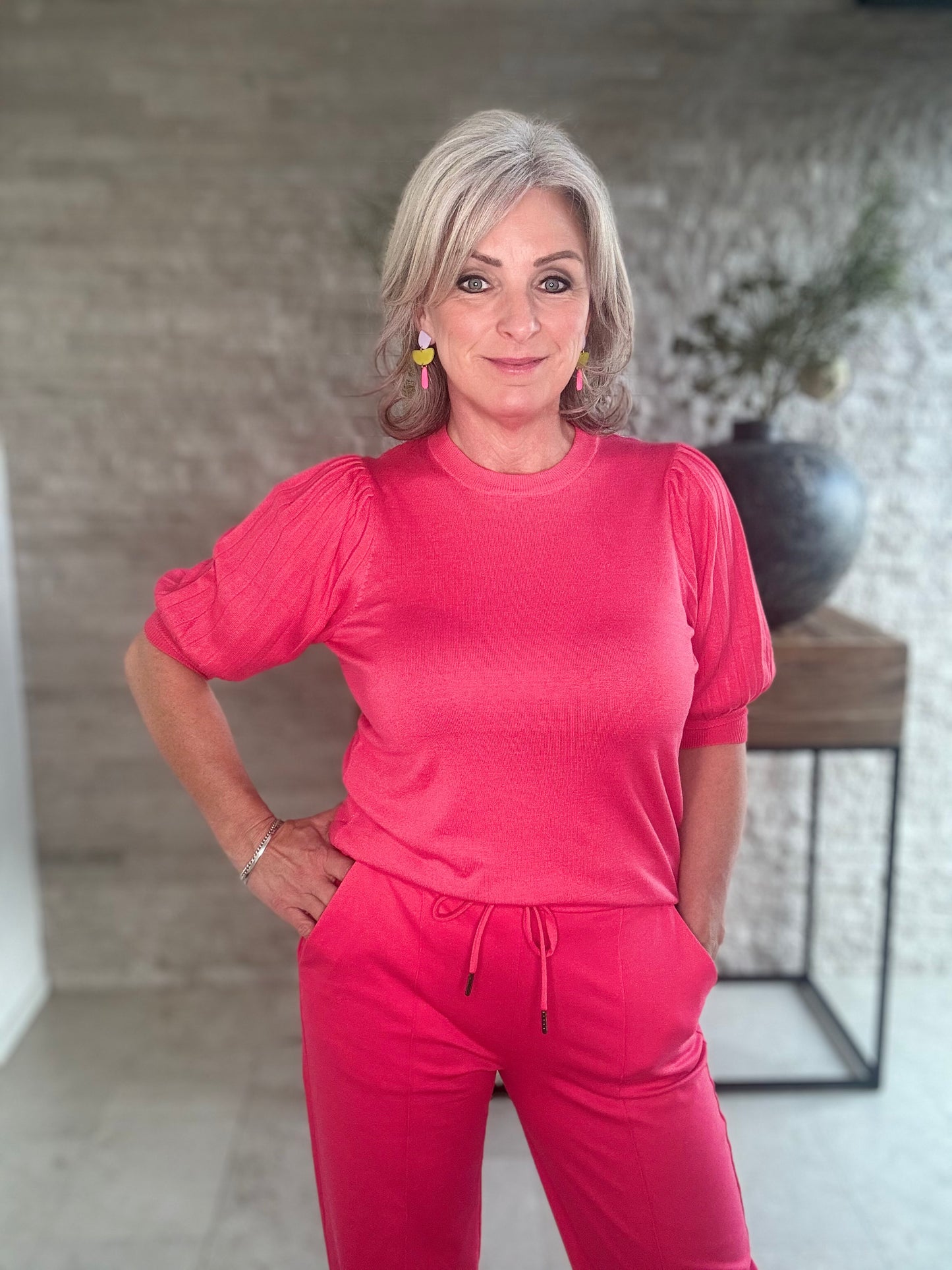Lone knit pullover raspberry 1/2 sleeve