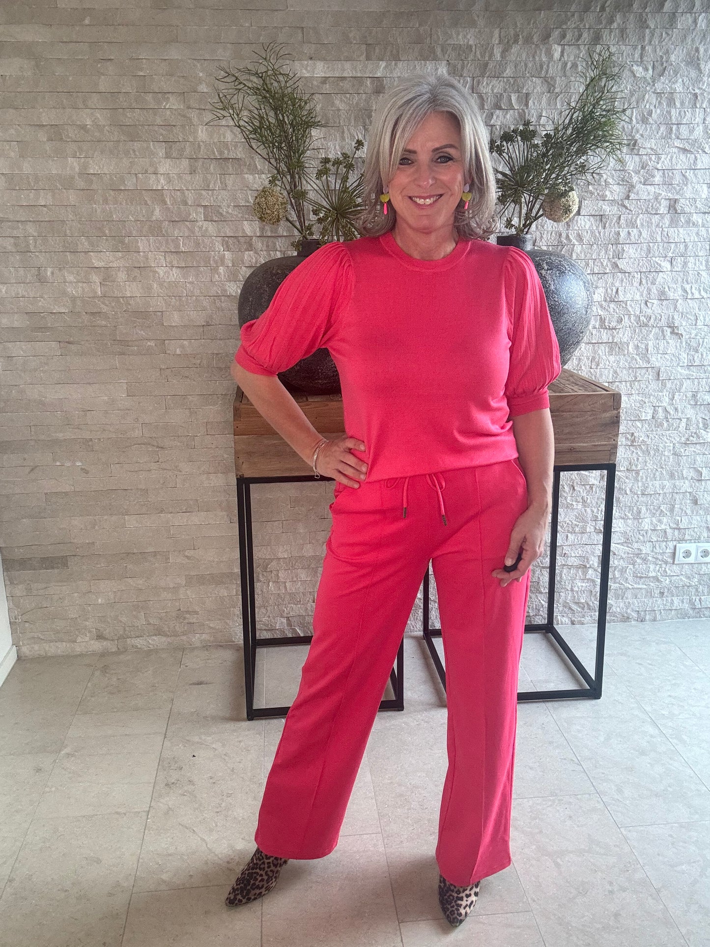 Lone knit pullover raspberry 1/2 sleeve