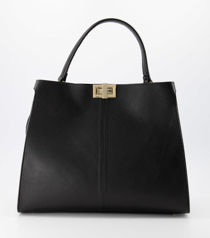 Noëlle classic grain handtas zwart goudkleurig