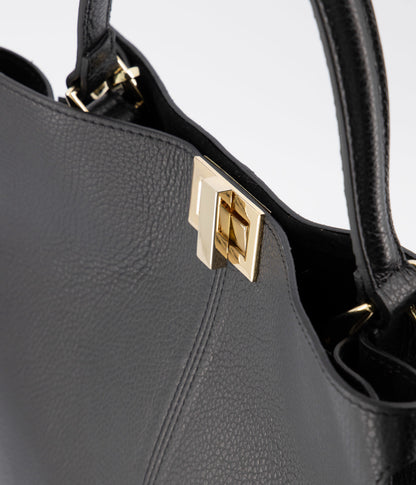 Noëlle classic grain handtas zwart goudkleurig