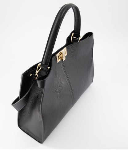 Noëlle classic grain handtas zwart goudkleurig